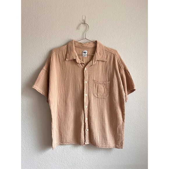 NSF Tops - NSF Women's Marks Relaxed Short Sleeve Button Up in Biscuit Size LARGE